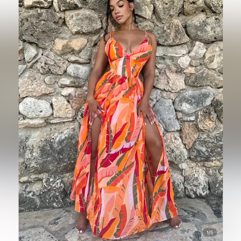 Tropical Vibes Orange Maxi Dress
